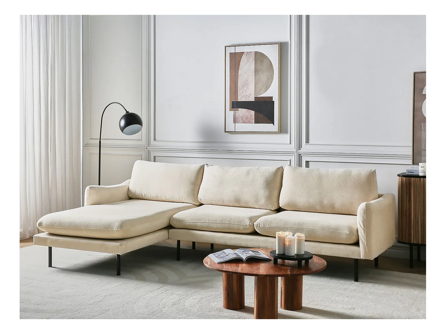 Ecksofa VINTERBRO Stoff Hellbeige 4-Sitzer rechtsseitig