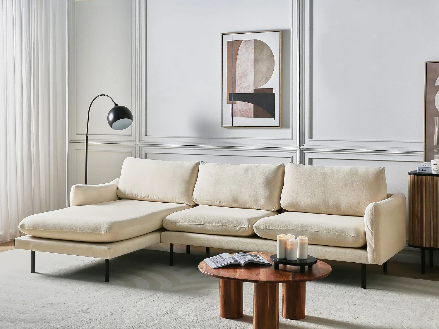 Ecksofa VINTERBRO Stoff Hellbeige 4-Sitzer rechtsseitig
