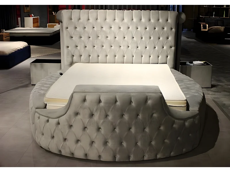 Rundes Bett Moderne Design Polster Betten Stoff Chesterfield Bett (1-tlg., Bett)