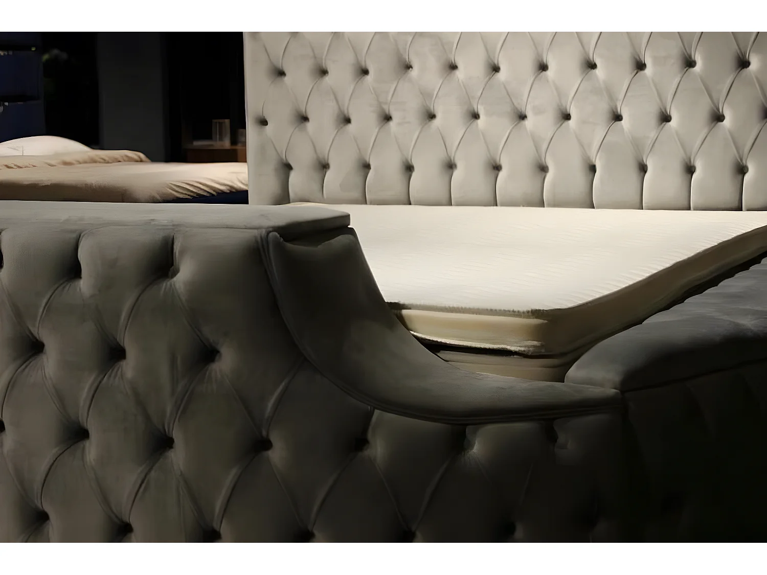 Rundes Bett Moderne Design Polster Betten Stoff Chesterfield Bett (1-tlg., Bett)