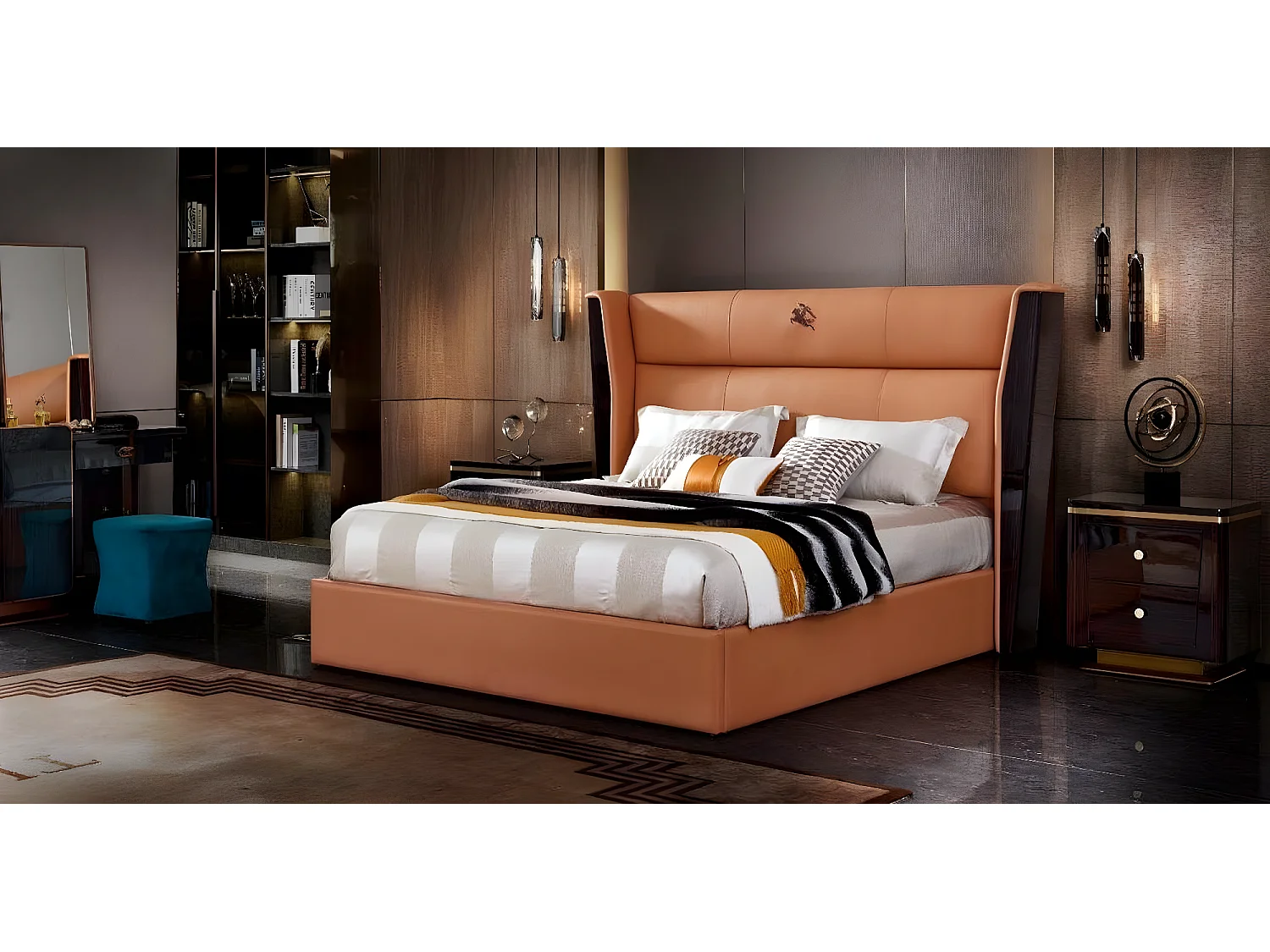 Bett Leder Orange Schlafzimmer Kreative Modern Design Möbel Holz