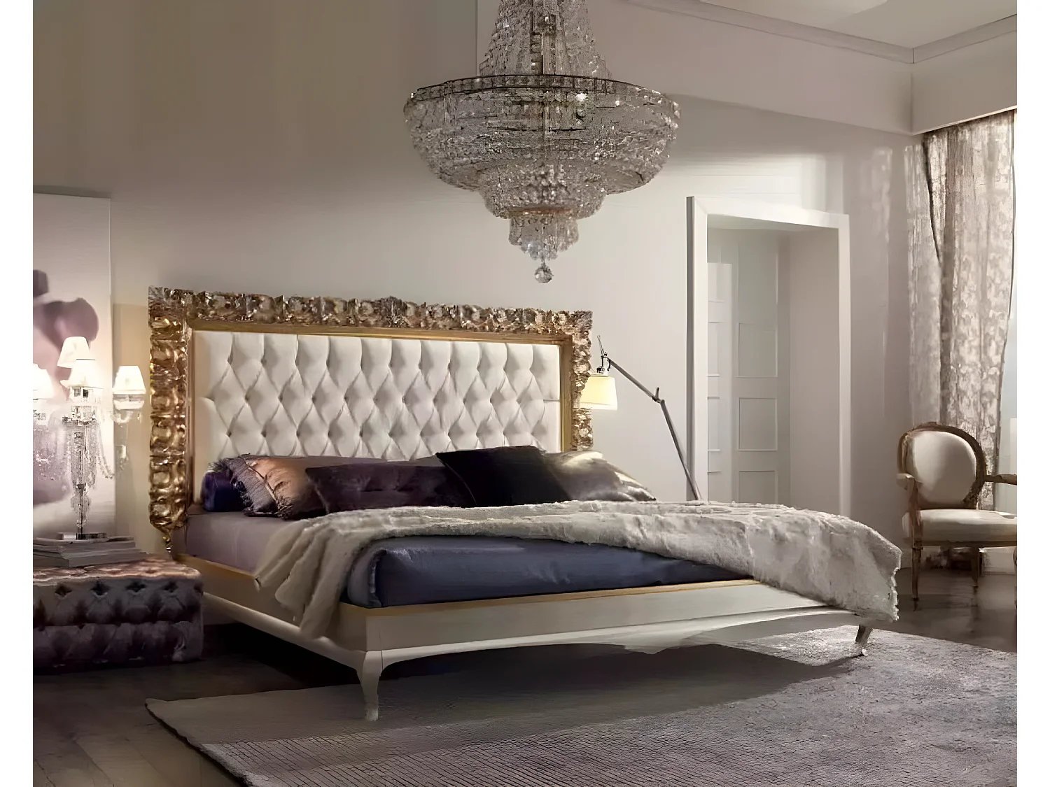 Luxus Bett Holz Schlafzimmer Doppel Italienische Möbel Neu (1-tlg., Nur Bett)