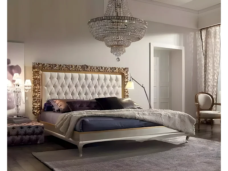 Luxus Bett Holz Schlafzimmer Doppel Italienische Möbel Neu (1-tlg., Nur Bett)