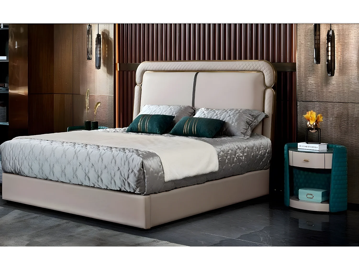 Bett Schlafzimmer Beige Modern Design Möbel Holz Luxus Neu