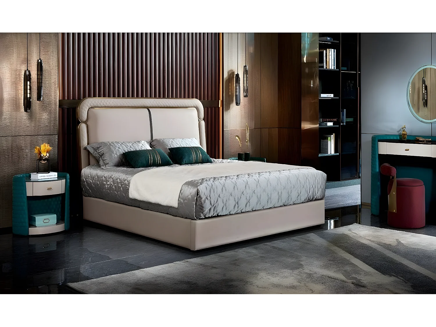 Bett Schlafzimmer Beige Modern Design Möbel Holz Luxus Neu