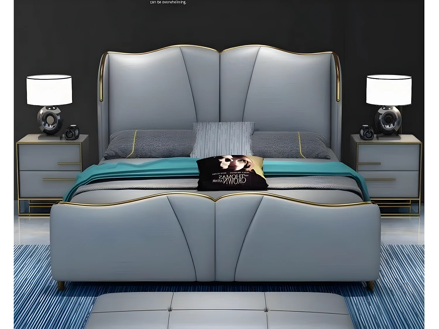 Bett Möbel Design Betten Doppelbett Luxus Schlafzimmer Holz (1-tlg., 1x nur Bett ohne Nachttische)