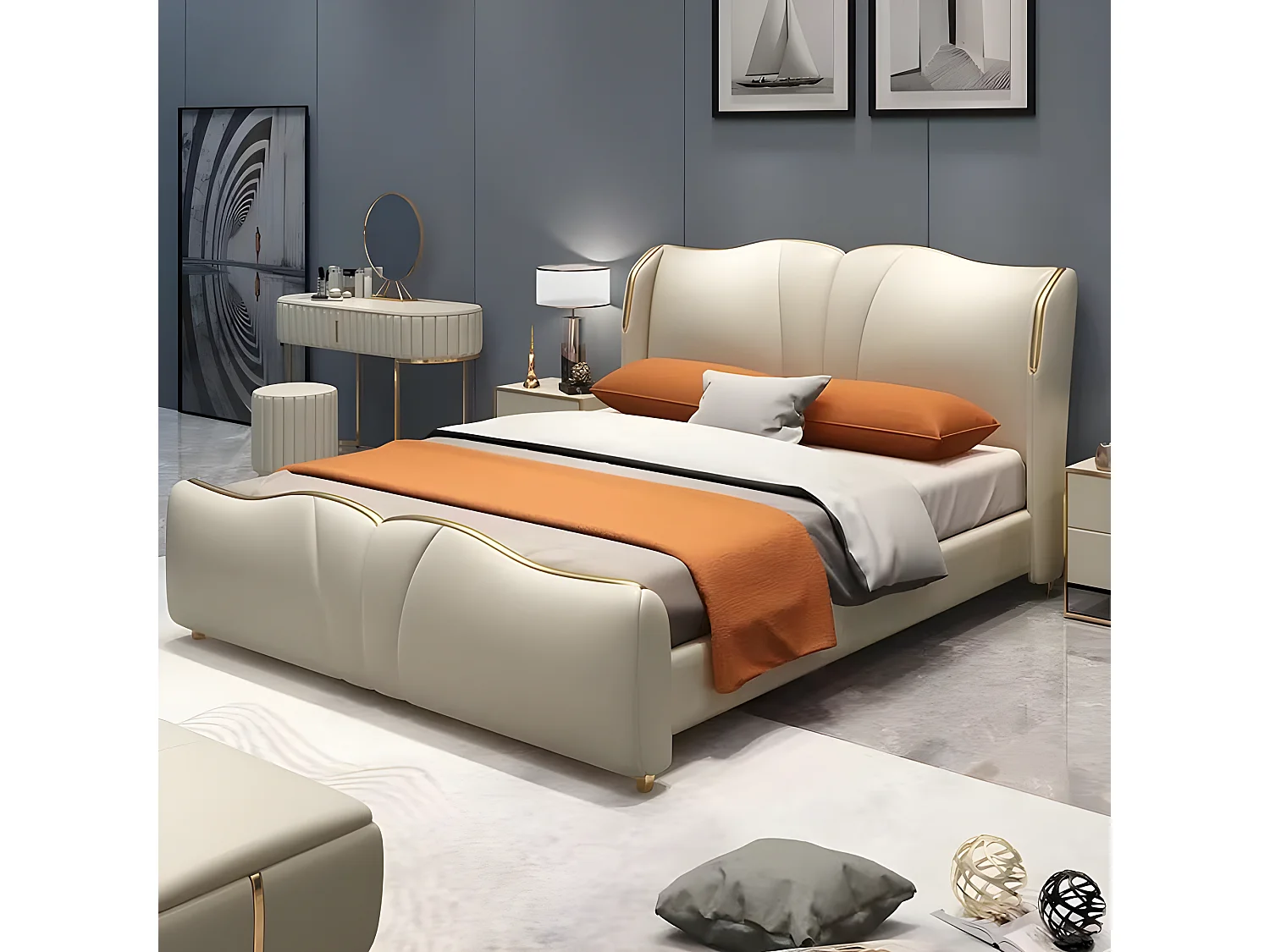 Bett Möbel Design Betten Doppelbett Luxus Schlafzimmer Holz (1-tlg., 1x nur Bett ohne Nachttische)