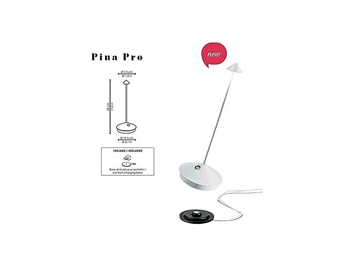 Pina Pro Witte oplaadbare en dimbare draadloze LED tafellamp Zafferano