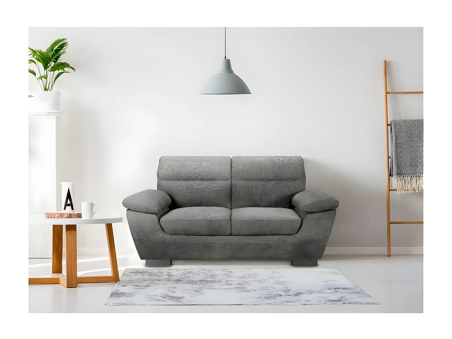 Divano fisso in tessuto "Dallas" - 169 x 88 x 90 cm - 2 posti - Grigio