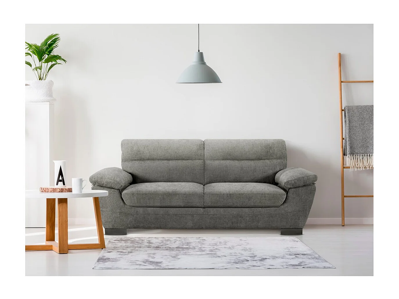 Canapé fixe en tissu "Dallas" - 210 X 88 X 90 cm - 3 places - Gris