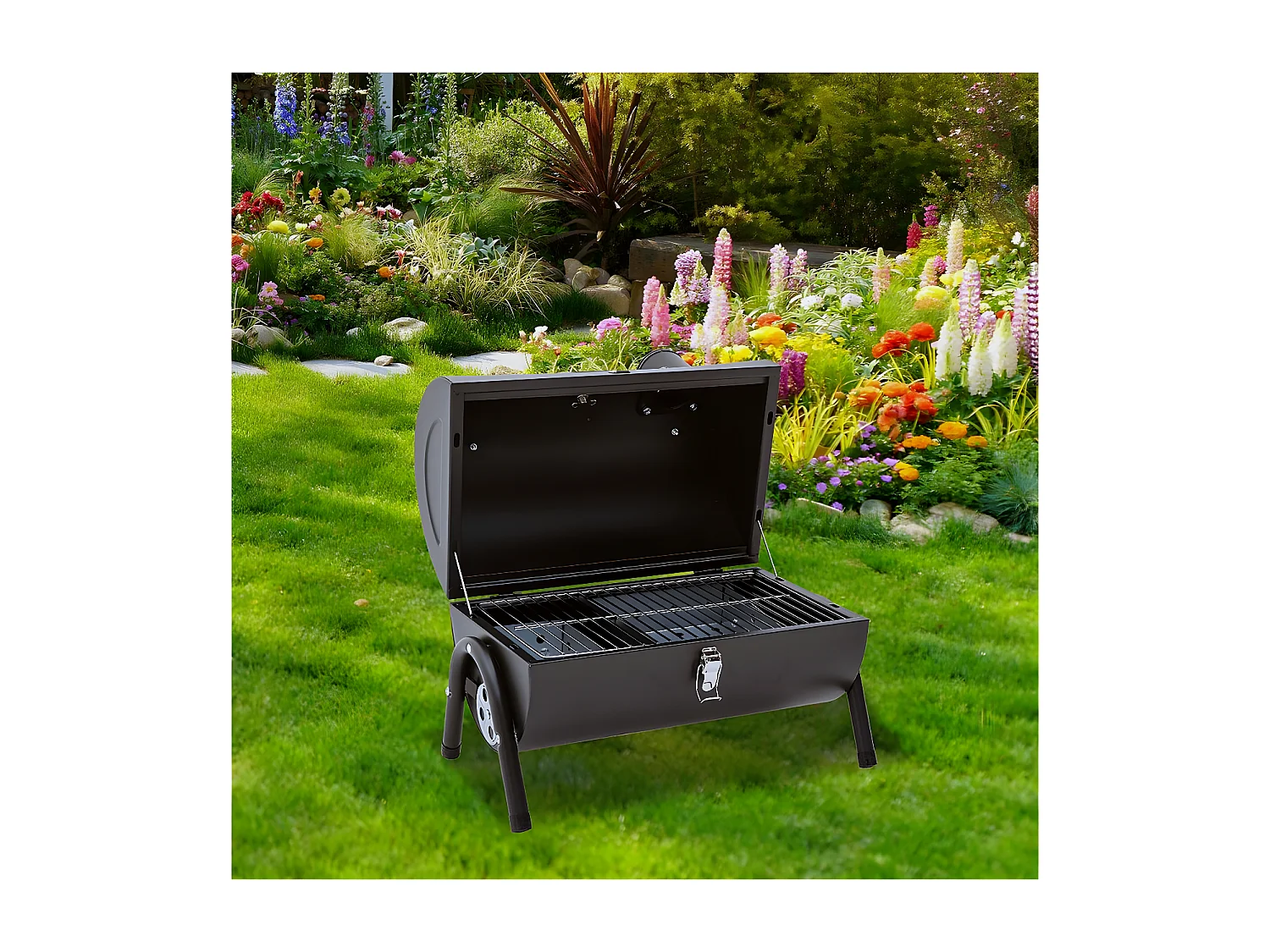 Barbecue charbon de bois portable "Captain" - 42 x 27 x 43 cm - Noir