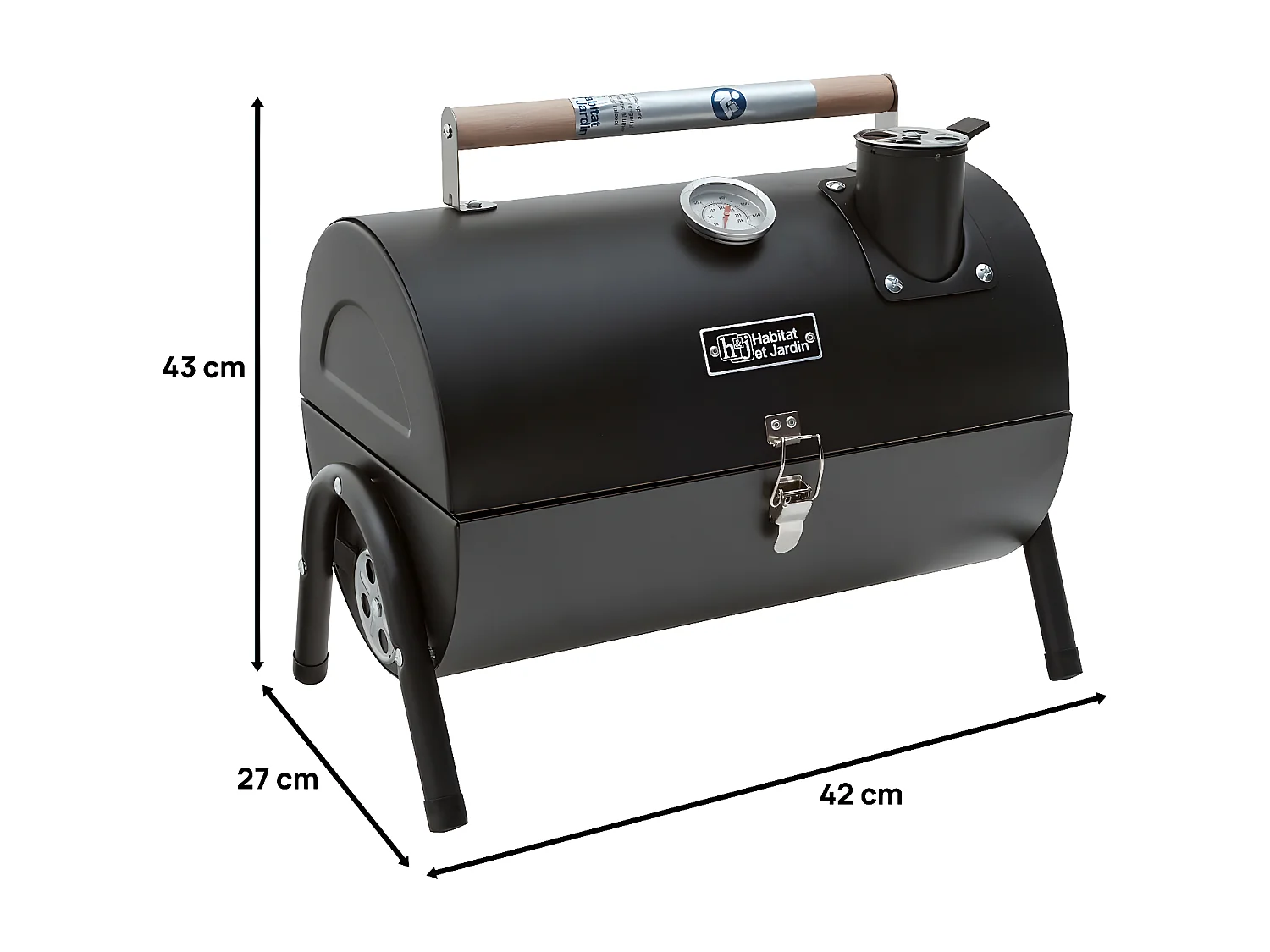 Barbecue charbon de bois portable "Captain" - 42 x 27 x 43 cm - Noir