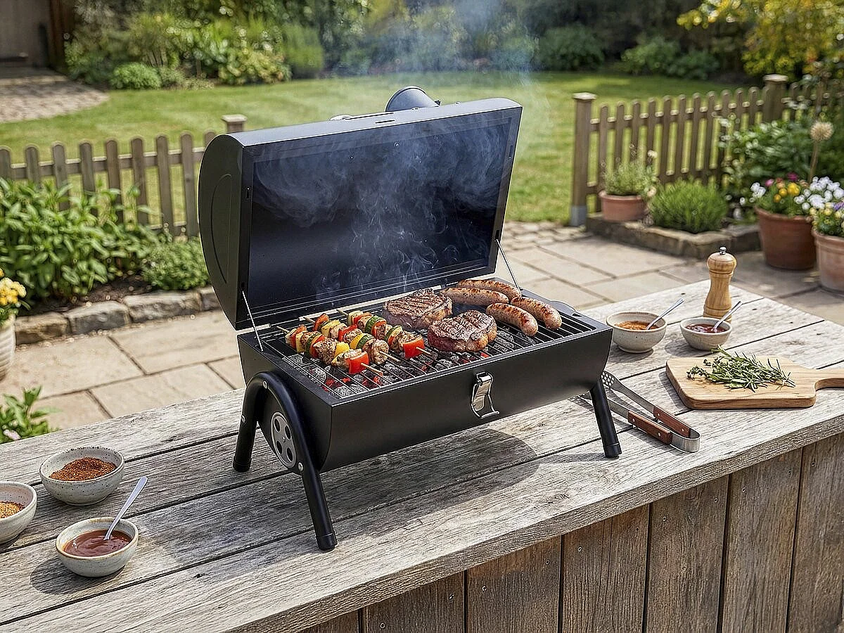 Barbecue charbon de bois portable "Captain" - 42 x 27 x 43 cm - Noir