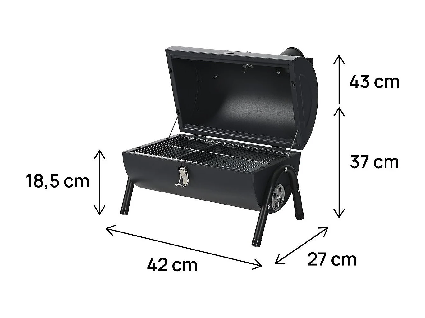 Barbecue charbon de bois portable "Captain" - 42 x 27 x 43 cm - Noir