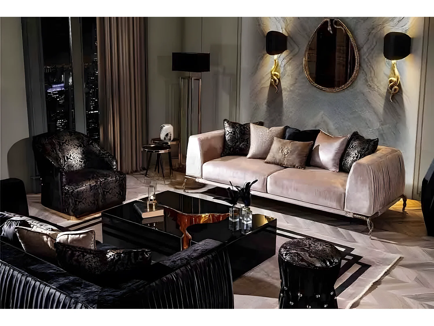 Schwarzer Edelstahl Hocker Wohnzimmermöbel Stilvolle Wohnung Einrichtung