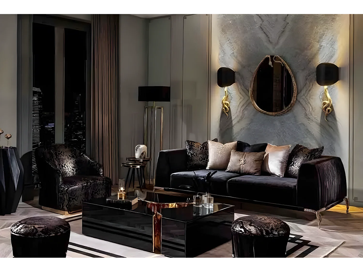 Schwarzer Edelstahl Hocker Wohnzimmermöbel Stilvolle Wohnung Einrichtung