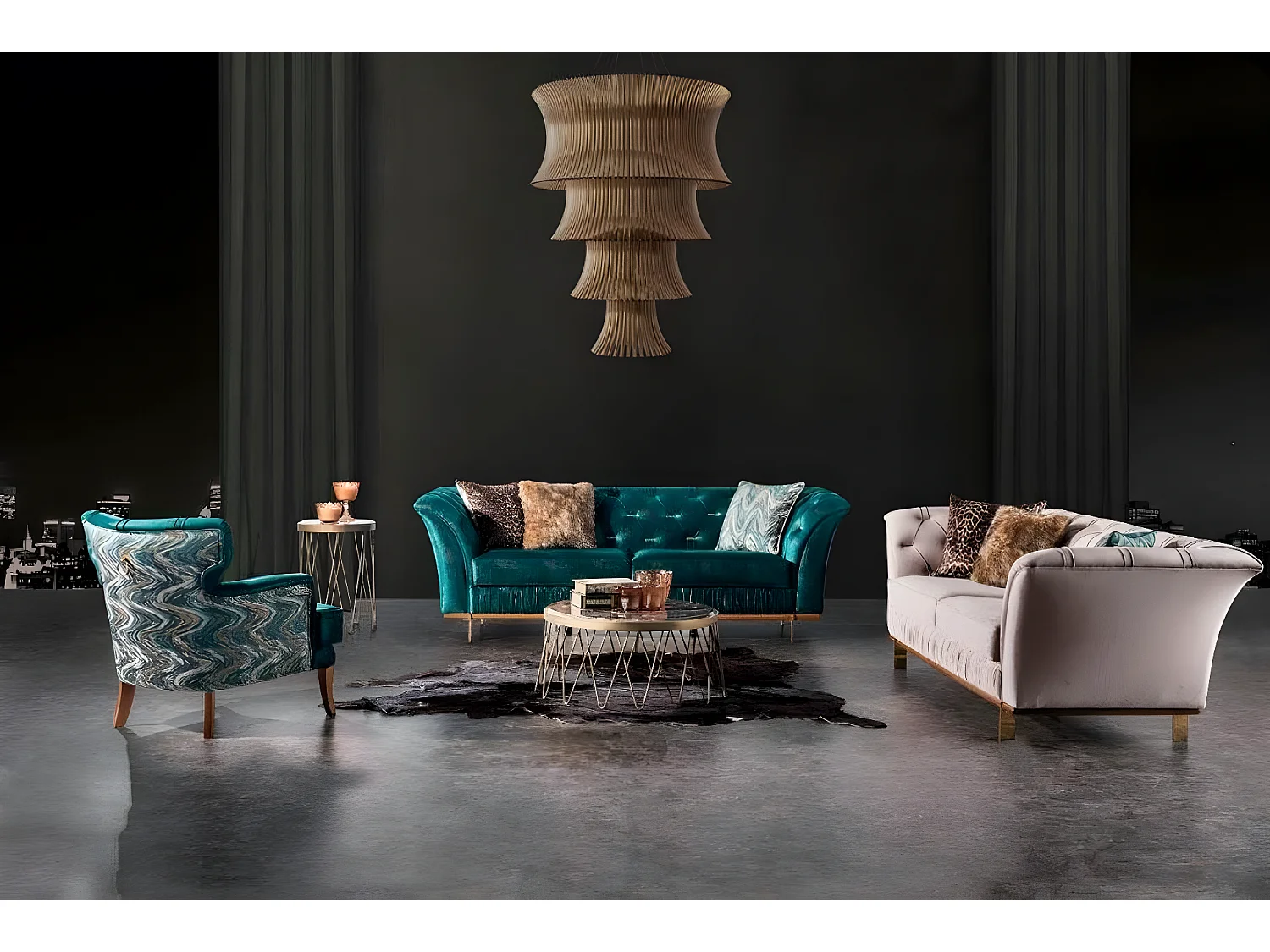 Für Wohnzimmer Luxuriöses Set Sofa+Sessel Bequem Textil Modern Neu