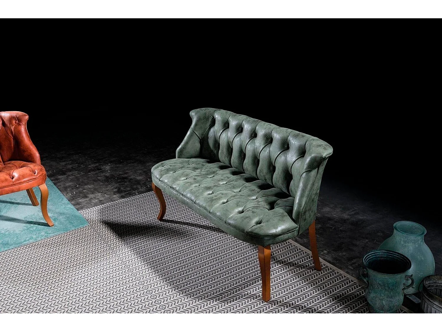 Moderne Chesterfield Sitzmöbel Kunstleder Möbel Zweisitzer Stil Sessel