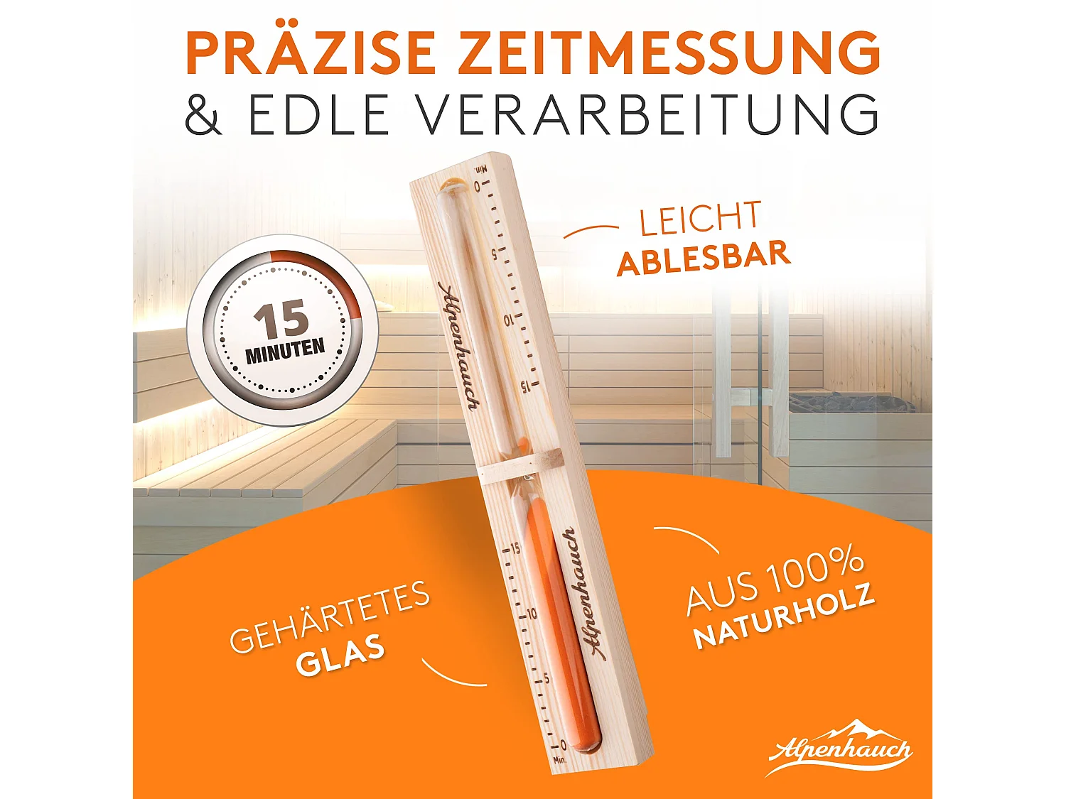 ALPENHAUCH Sauna Sanduhr 15 Minuten aus 100%