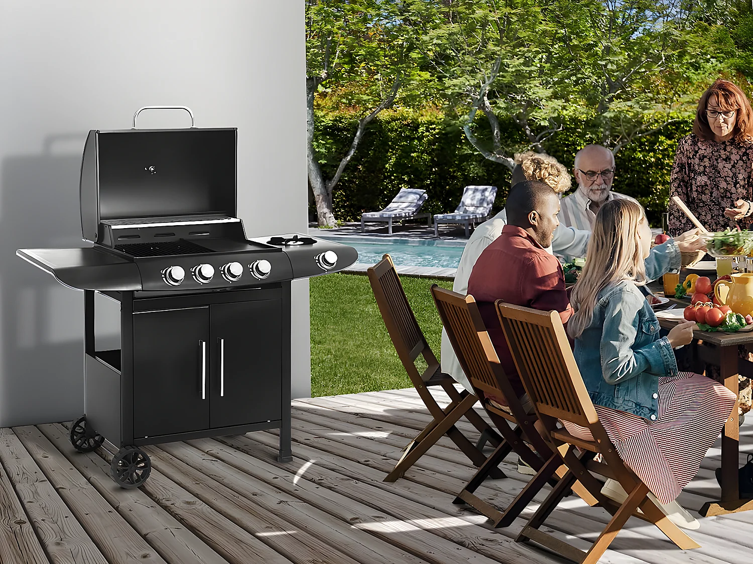 Barbecue gaz "Feria 5" - 5 brûleurs dont 1 latéral - 14,5 kw - Noir