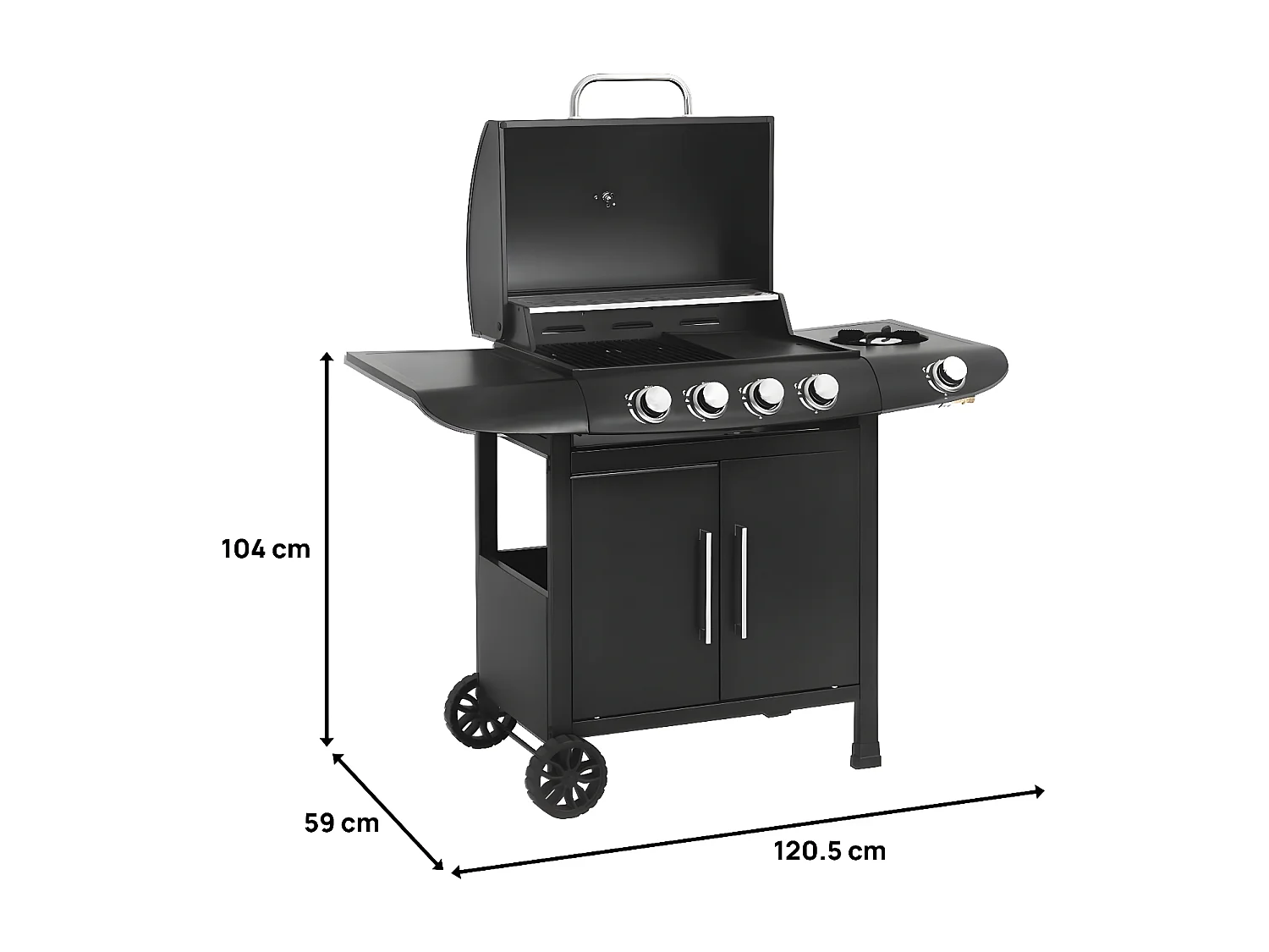 Barbecue gaz "Feria 5" - 5 brûleurs dont 1 latéral - 14,5 kw - Noir
