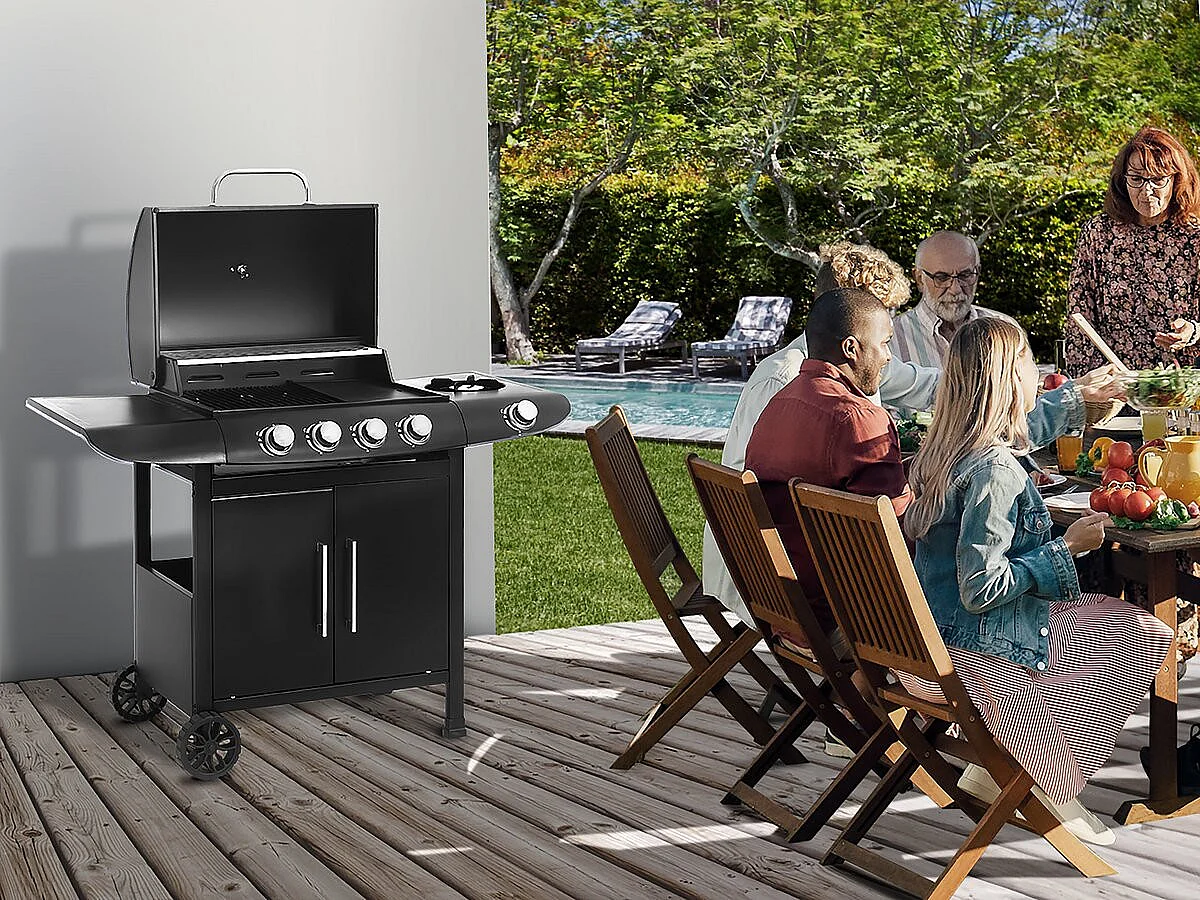 Barbecue gaz "Feria 5" - 5 brûleurs dont 1 latéral - 14,5 kw - Noir