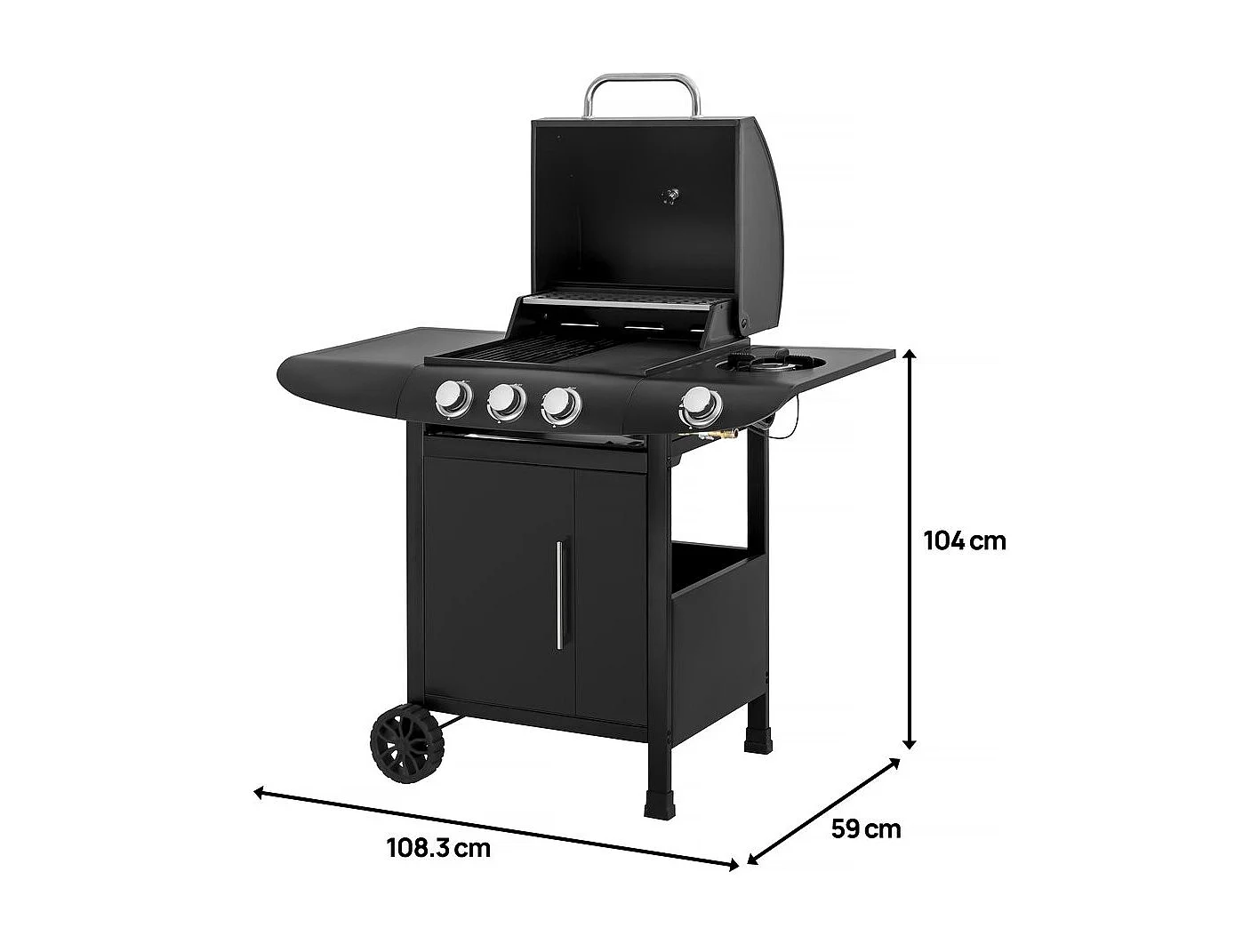 Barbecue gaz "Feria 4" - 4 brûleurs dont 1 latéral - 11.5 kw - Noir