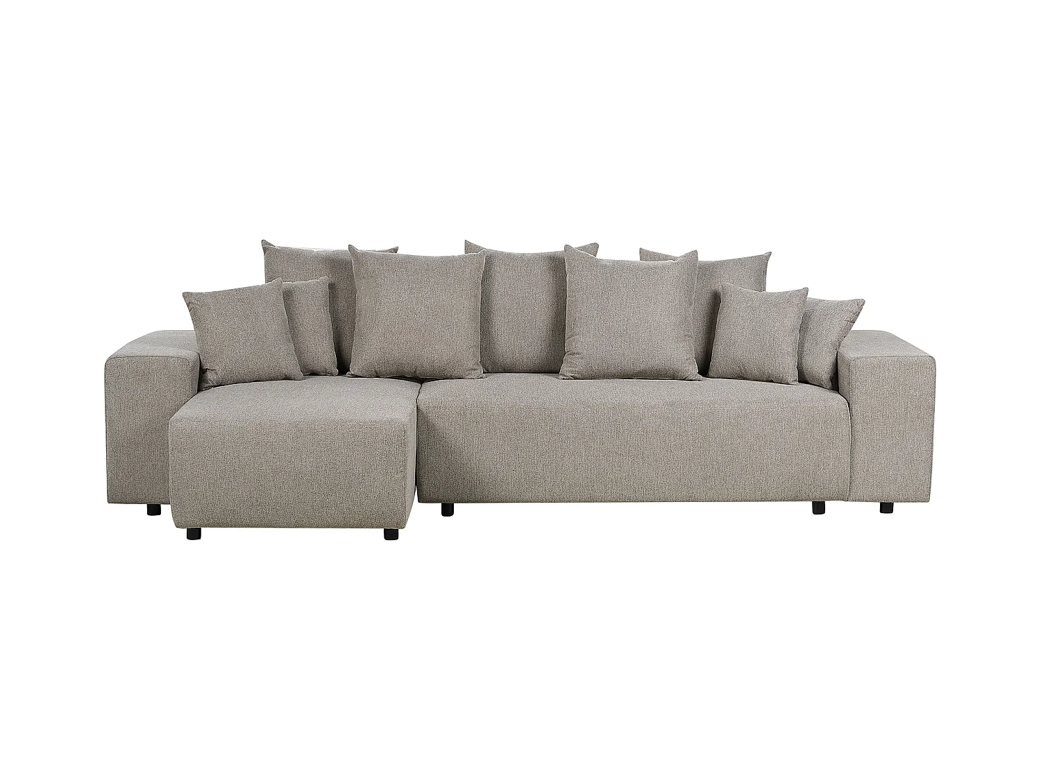 Canapé d'Angle Droit Moderne avec Coussins et Rangement en Tissu Taupe Luspa