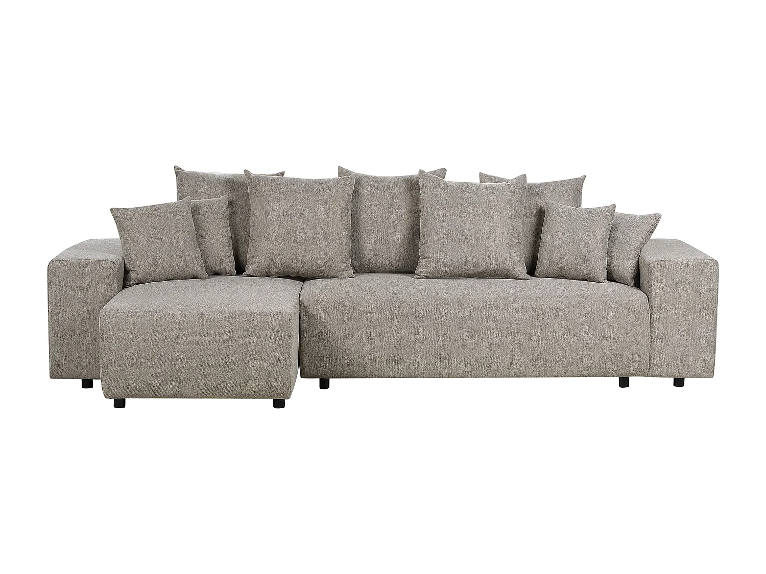 Canapé d'Angle Droit Moderne avec Coussins et Rangement en Tissu Taupe Luspa