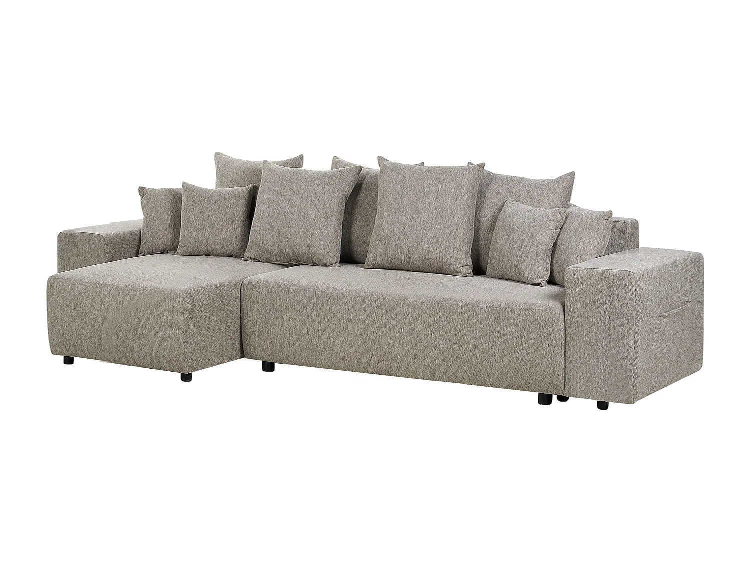 Canapé d'Angle Droit Moderne avec Coussins et Rangement en Tissu Taupe Luspa