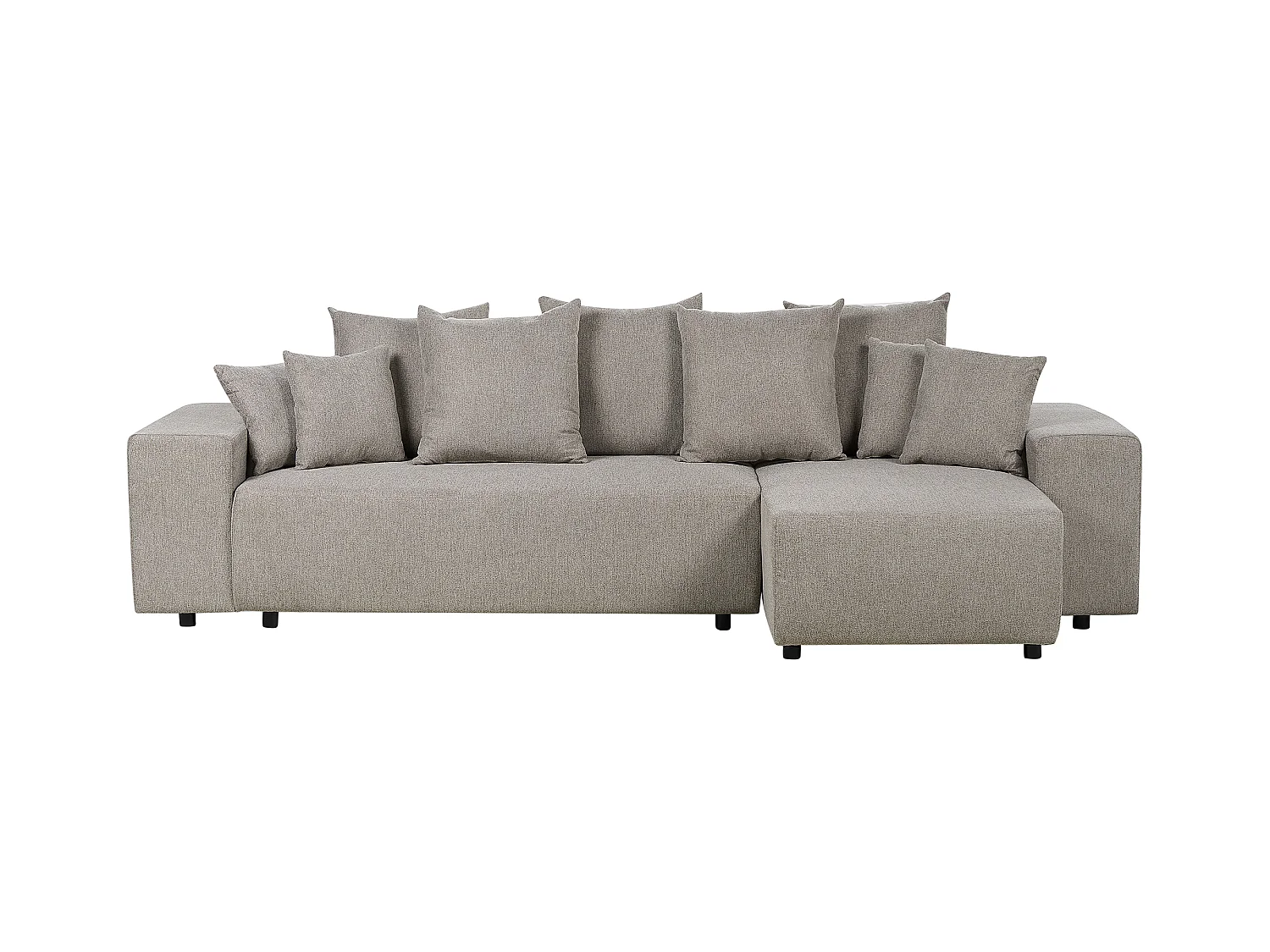 Canapé d'Angle droite Moderne avec Coussins et Rangement en Tissu Taupe Luspa