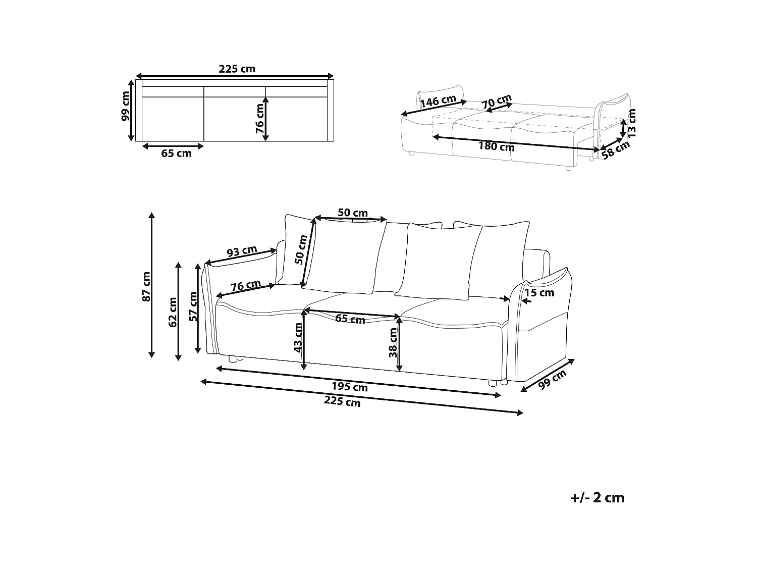 Canapé-lit 3 places KRAMA Tissu Beige avec rangement