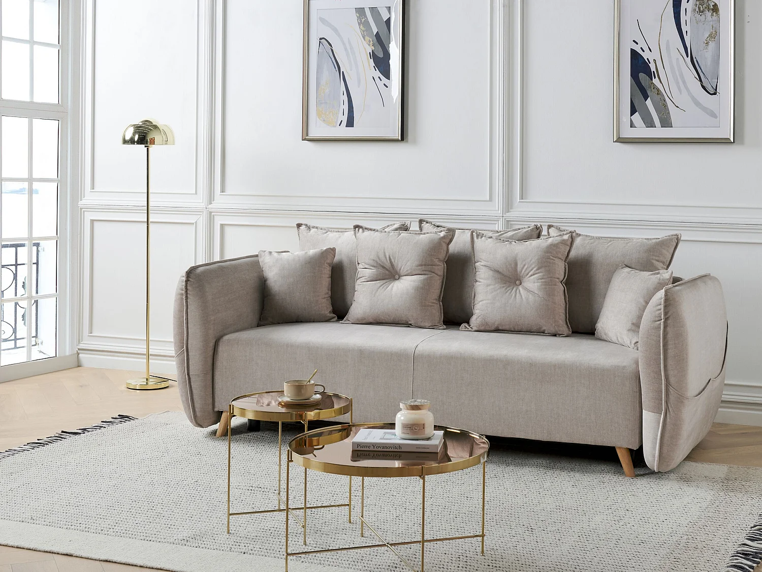 Canapé-lit 2 places VALLANES Velours Taupe avec rangement