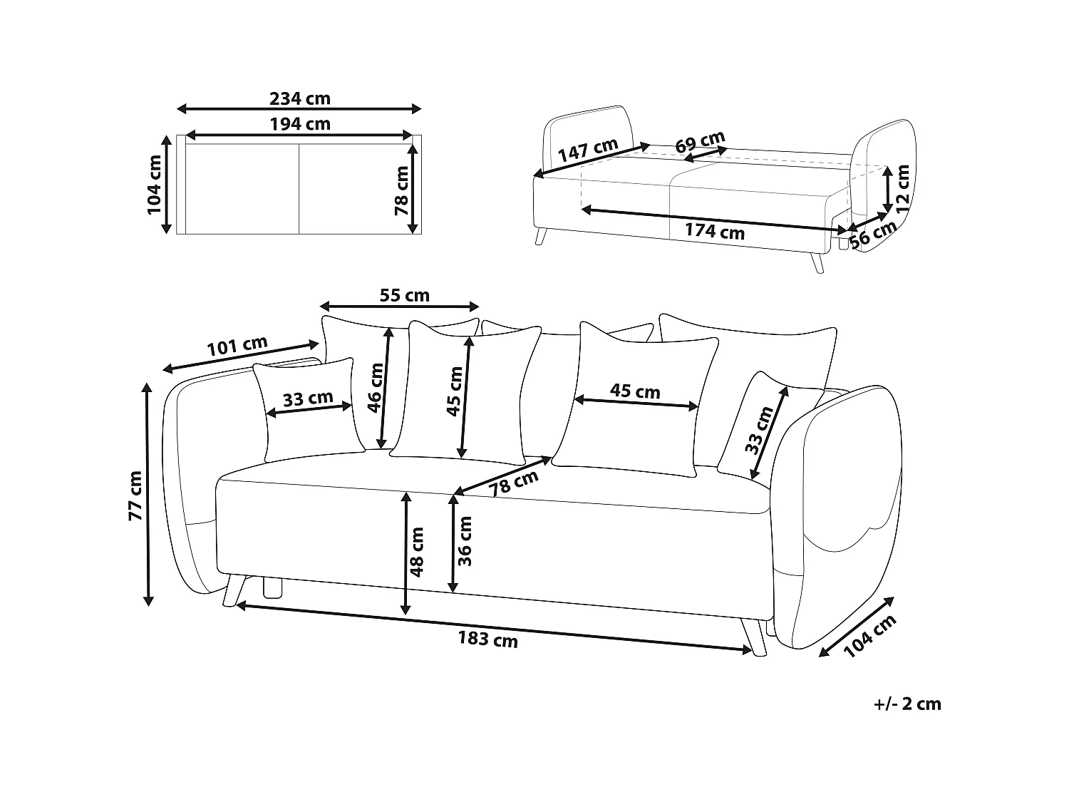 Canapé-lit 2 places VALLANES Velours Taupe avec rangement