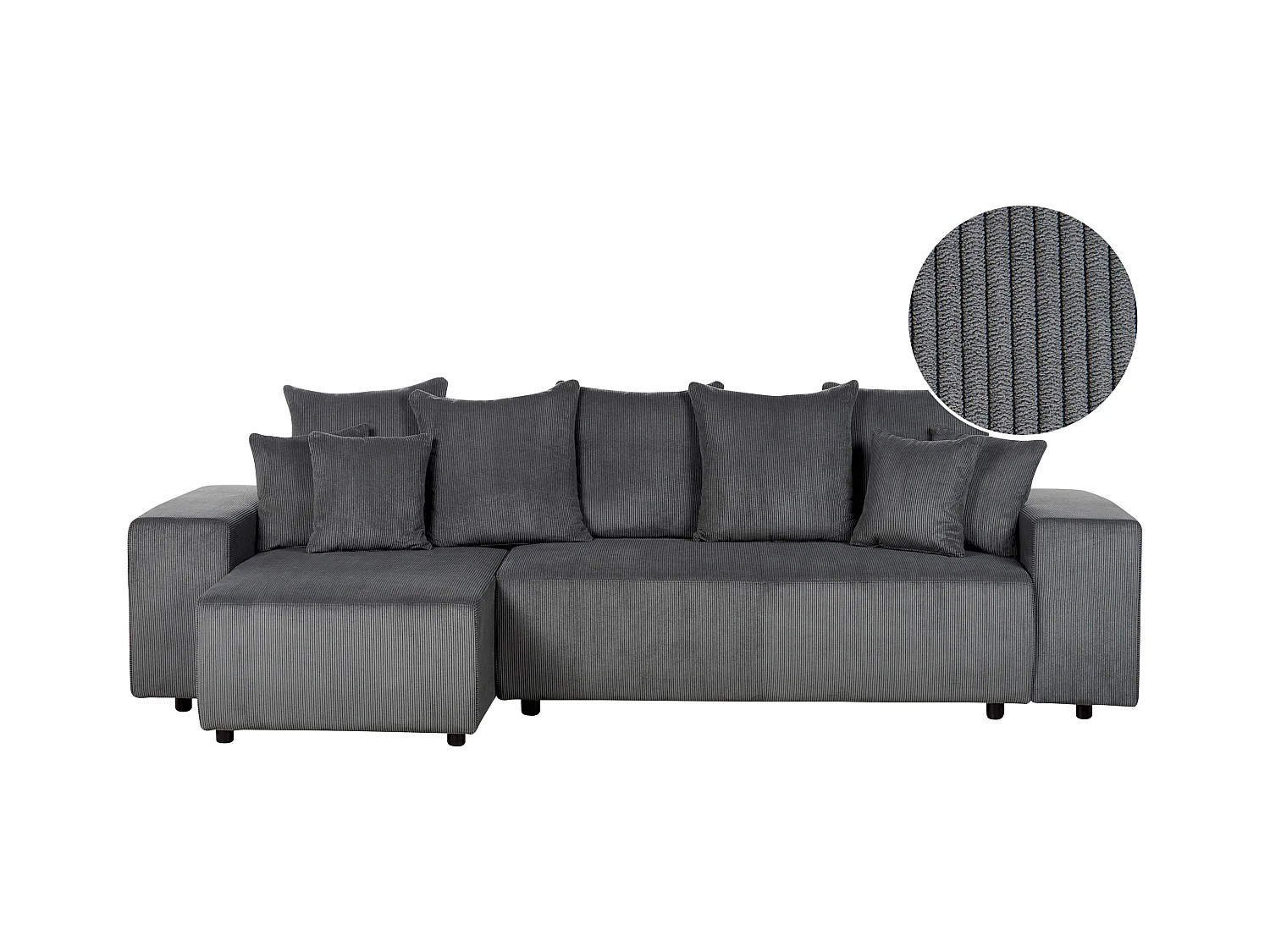 Canapé d'Angle Moderne à gauche avec Couchage et Coussins en Velours Côtelé Gris Foncé Luspa