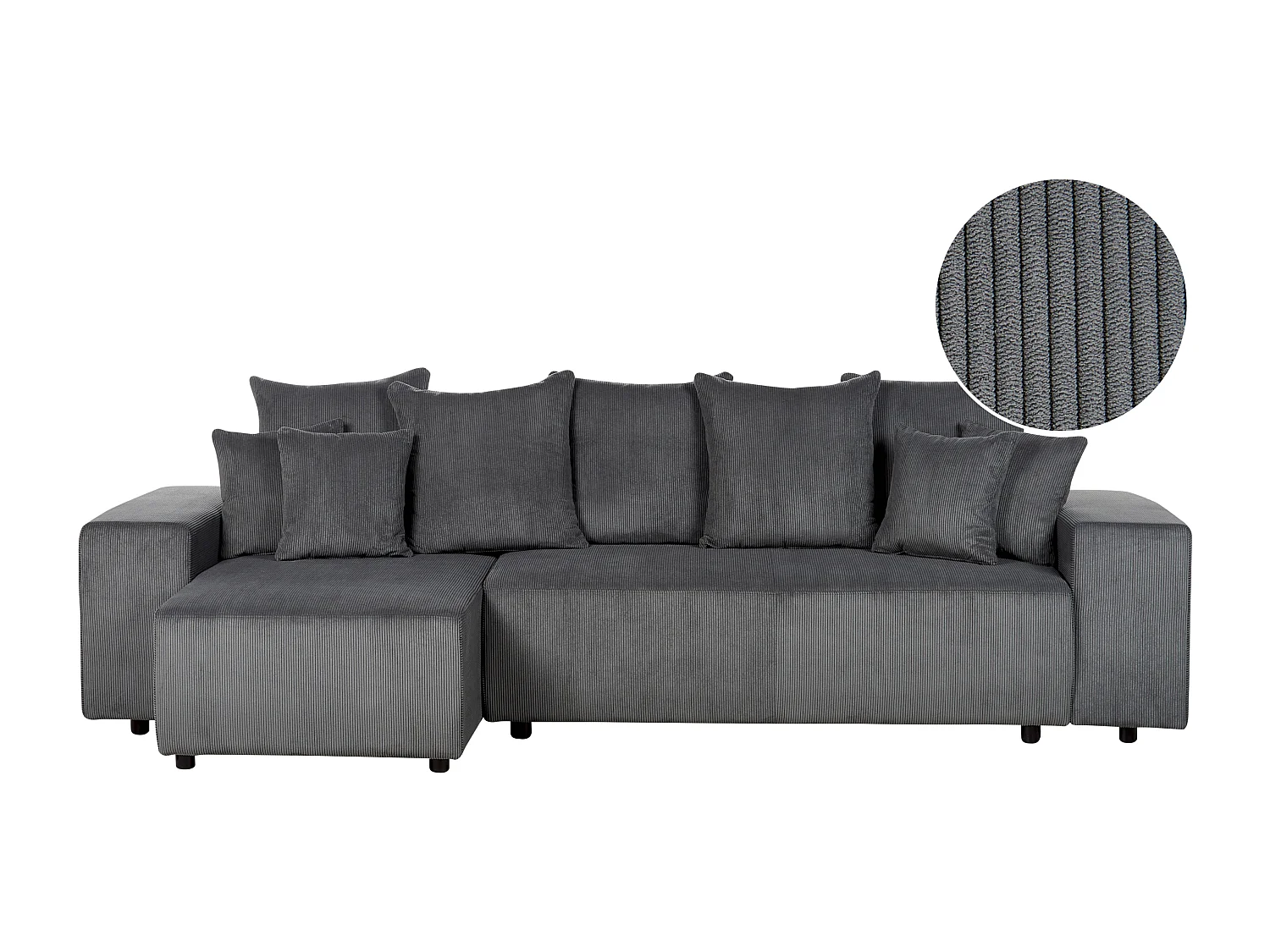 3-Sitzer Ecksofa Cord grau mit Schlaffunktion Stauraum Chaiselongue rechts Luspa