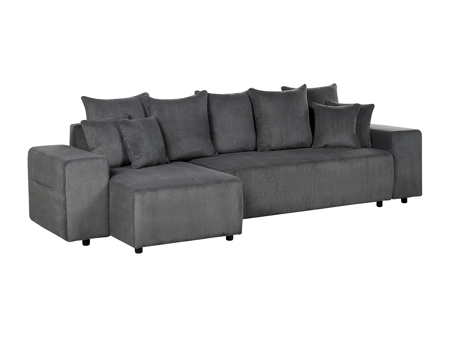 3-Sitzer Ecksofa Cord grau mit Schlaffunktion Stauraum Chaiselongue rechts Luspa