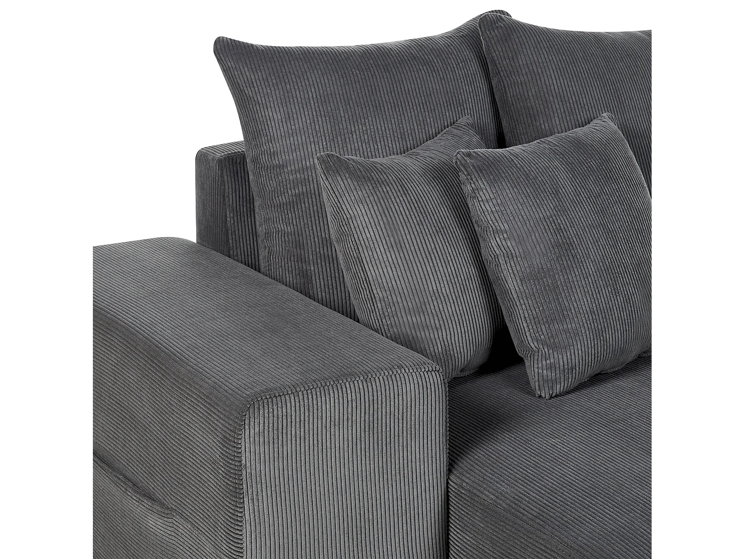 3-Sitzer Ecksofa Cord grau mit Schlaffunktion Stauraum Chaiselongue rechts Luspa