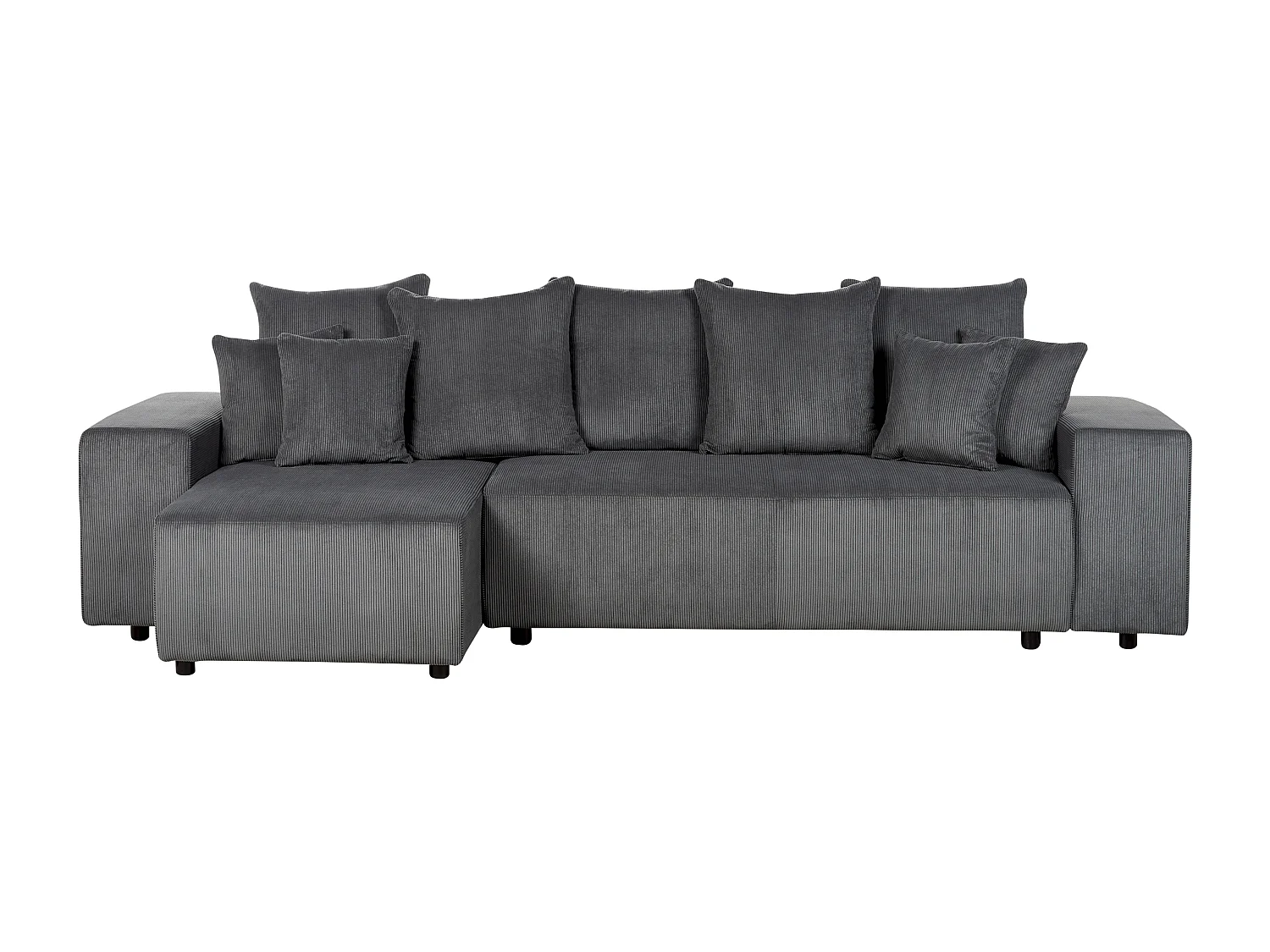 3-Sitzer Ecksofa Cord grau mit Schlaffunktion Stauraum Chaiselongue rechts Luspa