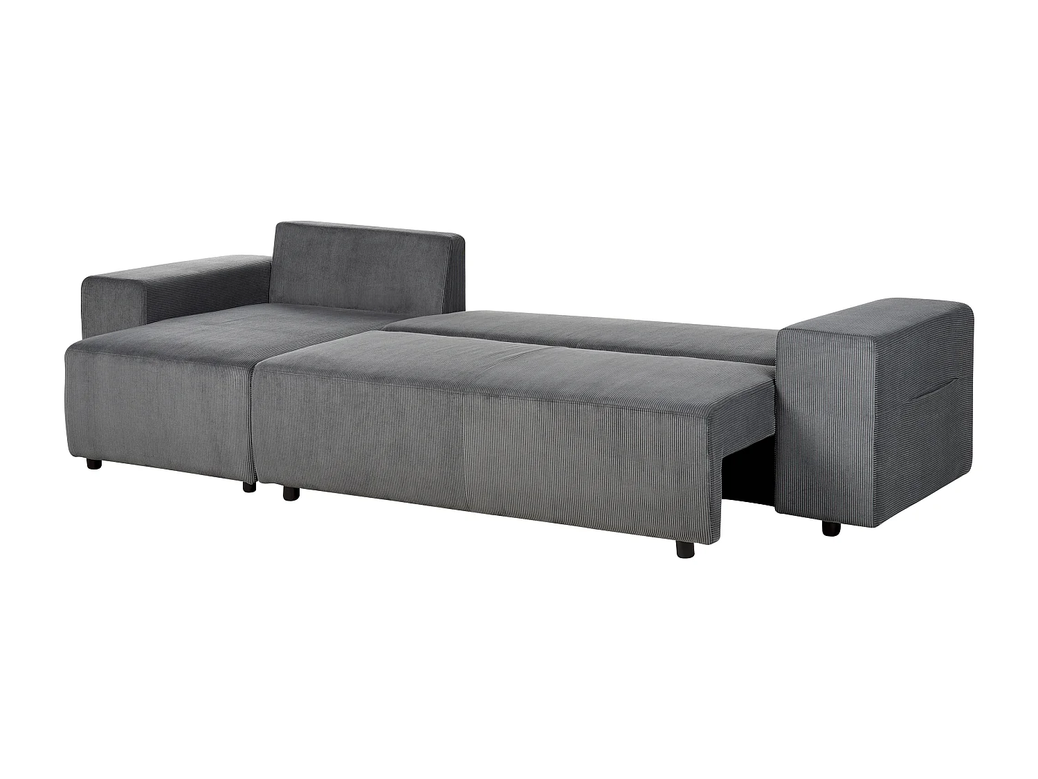 3-Sitzer Ecksofa Cord grau mit Schlaffunktion Stauraum Chaiselongue rechts Luspa