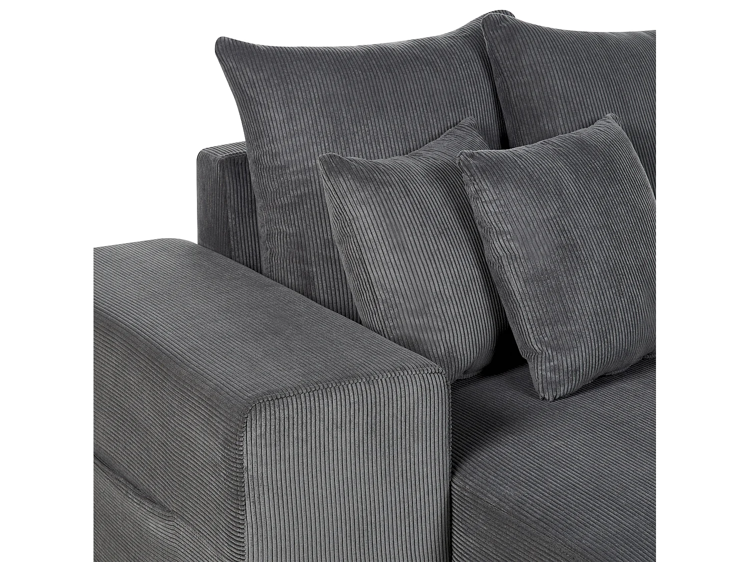 3-Sitzer Ecksofa Cord grau mit Schlaffunktion Stauraum Chaiselongue rechts Luspa