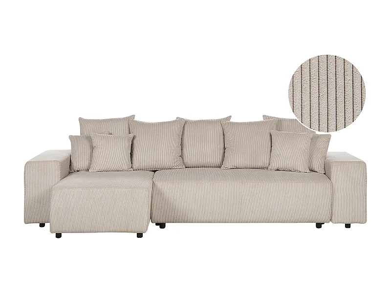 Divano letto angolare LUSPA Velluto a coste Tortora con contenitore 3 posti Lato destro