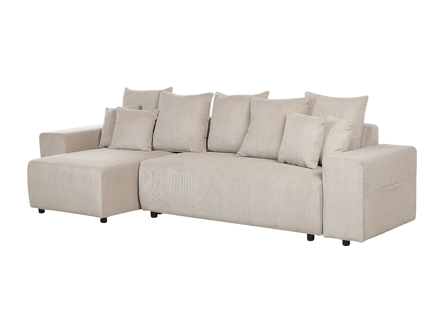 Hoekslaapbank LUSPA Corduroy Taupe met opbergruimte 3-zitter Rechterzijde