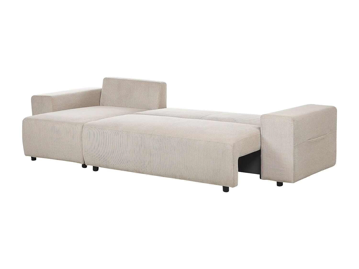 Hoekslaapbank LUSPA Corduroy Taupe met opbergruimte 3-zitter Rechterzijde