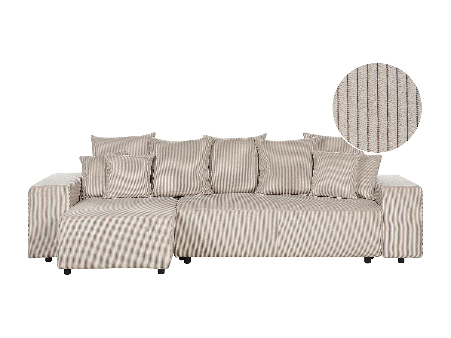 Hoekslaapbank LUSPA Corduroy Taupe met opbergruimte 3-zitter Rechterzijde