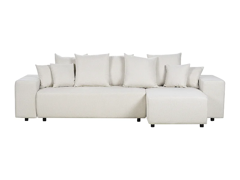 3-Sitzer Ecksofa Stoff beige Schlaffunktion Stauraum Chaiselongue links Luspa