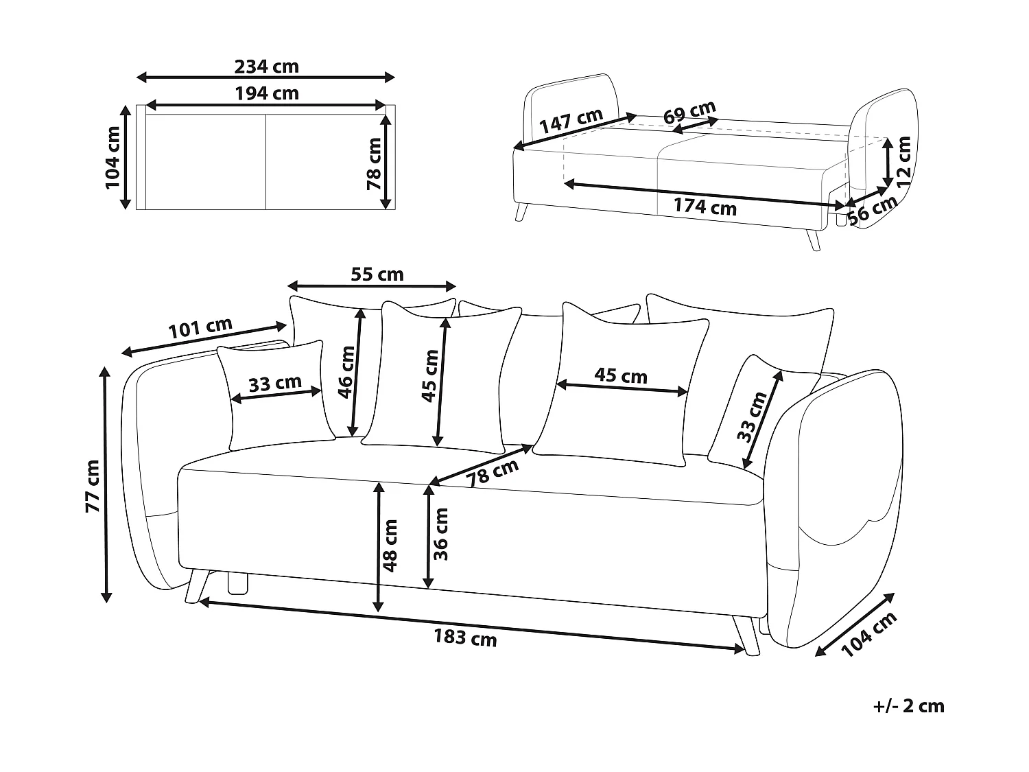 Canapé-lit 2 places VALLANES Velours Beige clair avec rangement