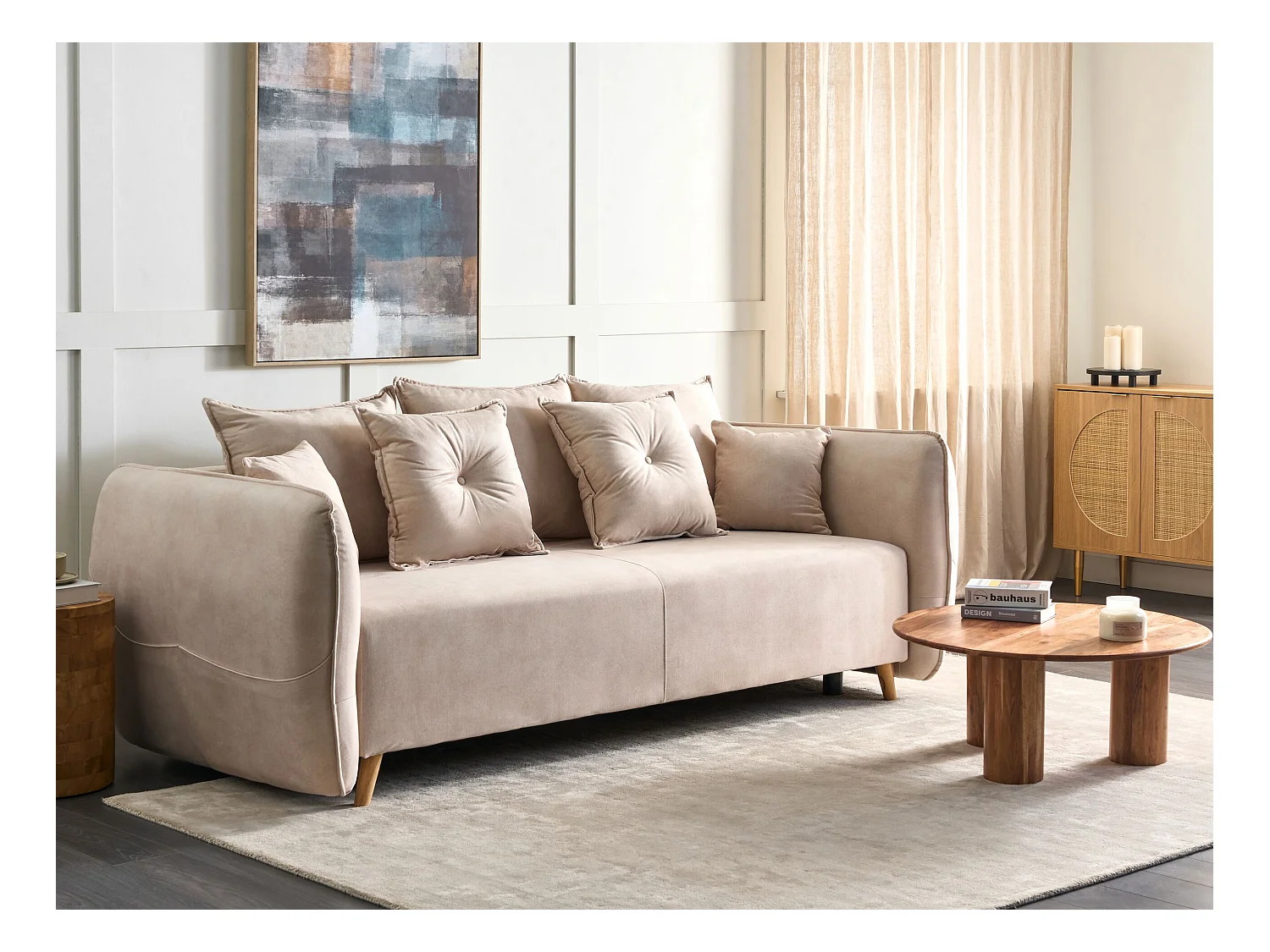 Slaapbank VALLANES Fluweel Beige met opbergruimte 2-zitter