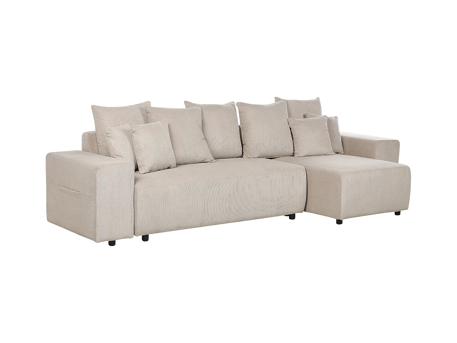 3-er Ecksofa Cord beige taupe Schlaffunktion Stauraum Chaiselongue links Luspa