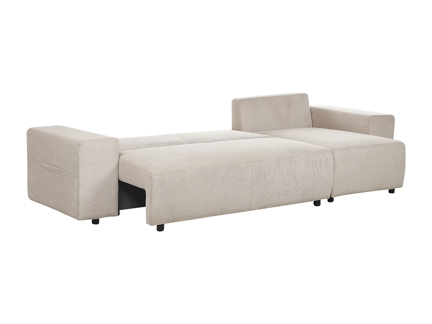3-er Ecksofa Cord beige taupe Schlaffunktion Stauraum Chaiselongue links Luspa